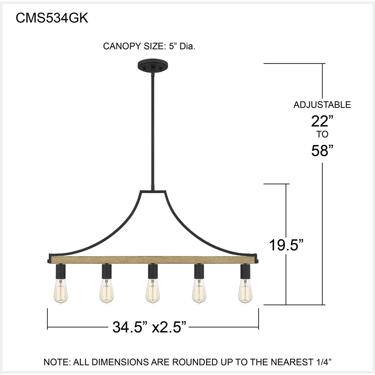 Colombes 5-Light Grey Ash Rustic Farmhouse Linear Chandelier