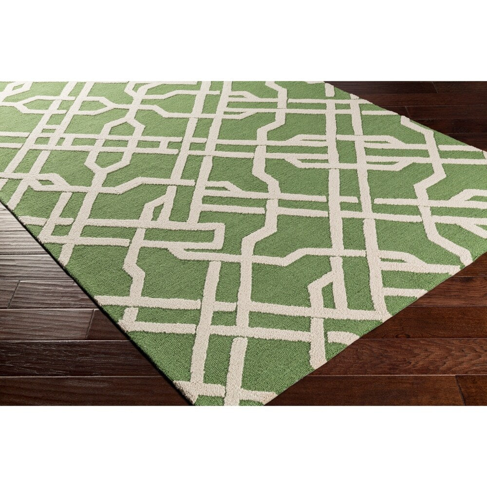 Colonial Home Green Geometric Handmade Area Rug - 5' x 7'6"