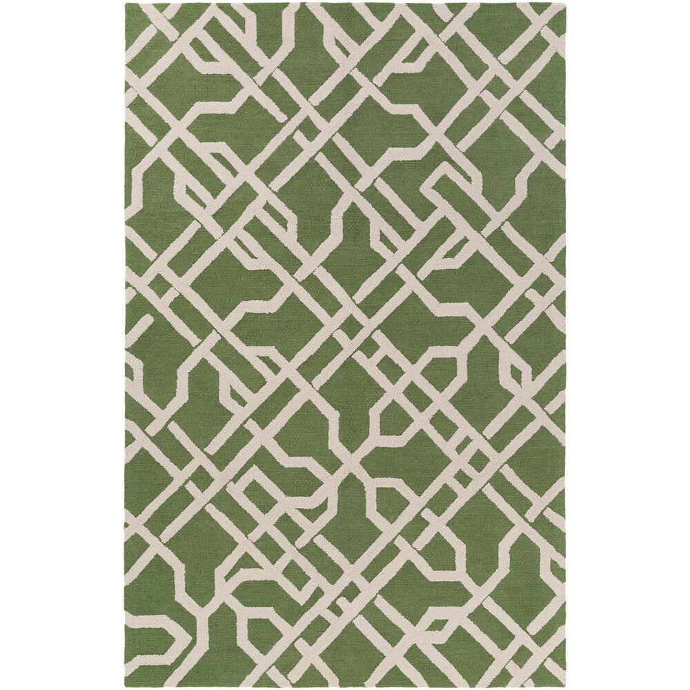 Colonial Home Green Geometric Handmade Area Rug - 5' x 7'6"