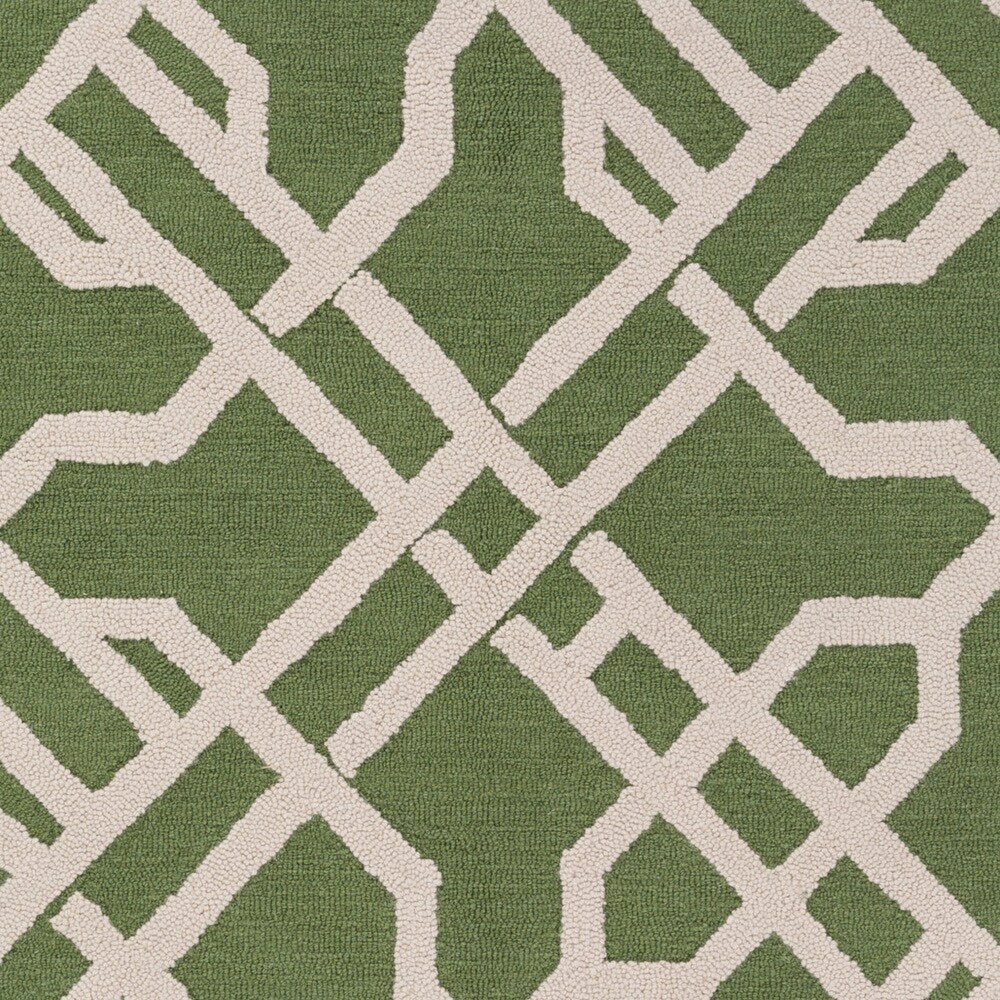 Colonial Home Green Geometric Handmade Area Rug - 5' x 7'6"