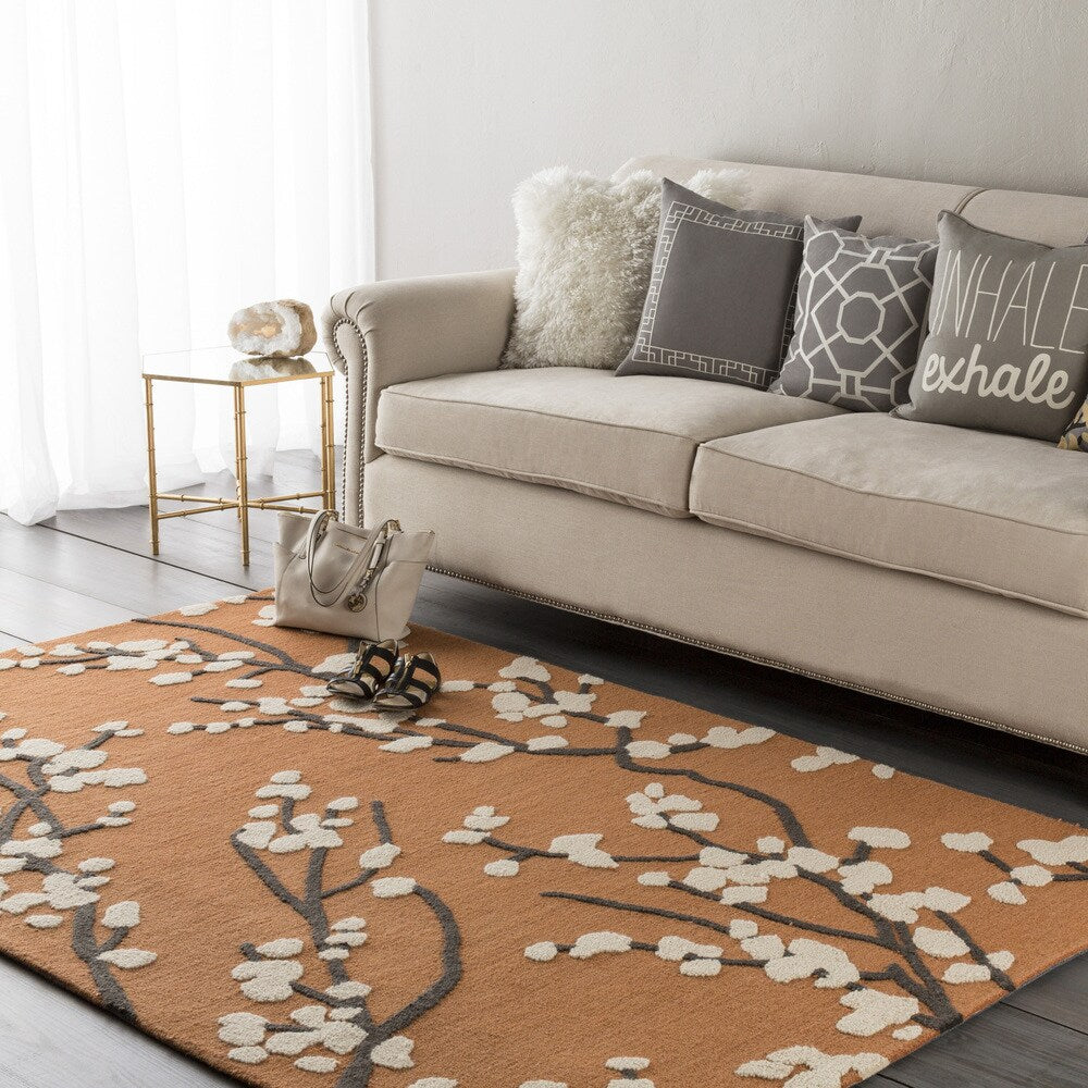 Colonial Home Orange Floral Handmade Area Rug (8' x 11') - 8' x 11'