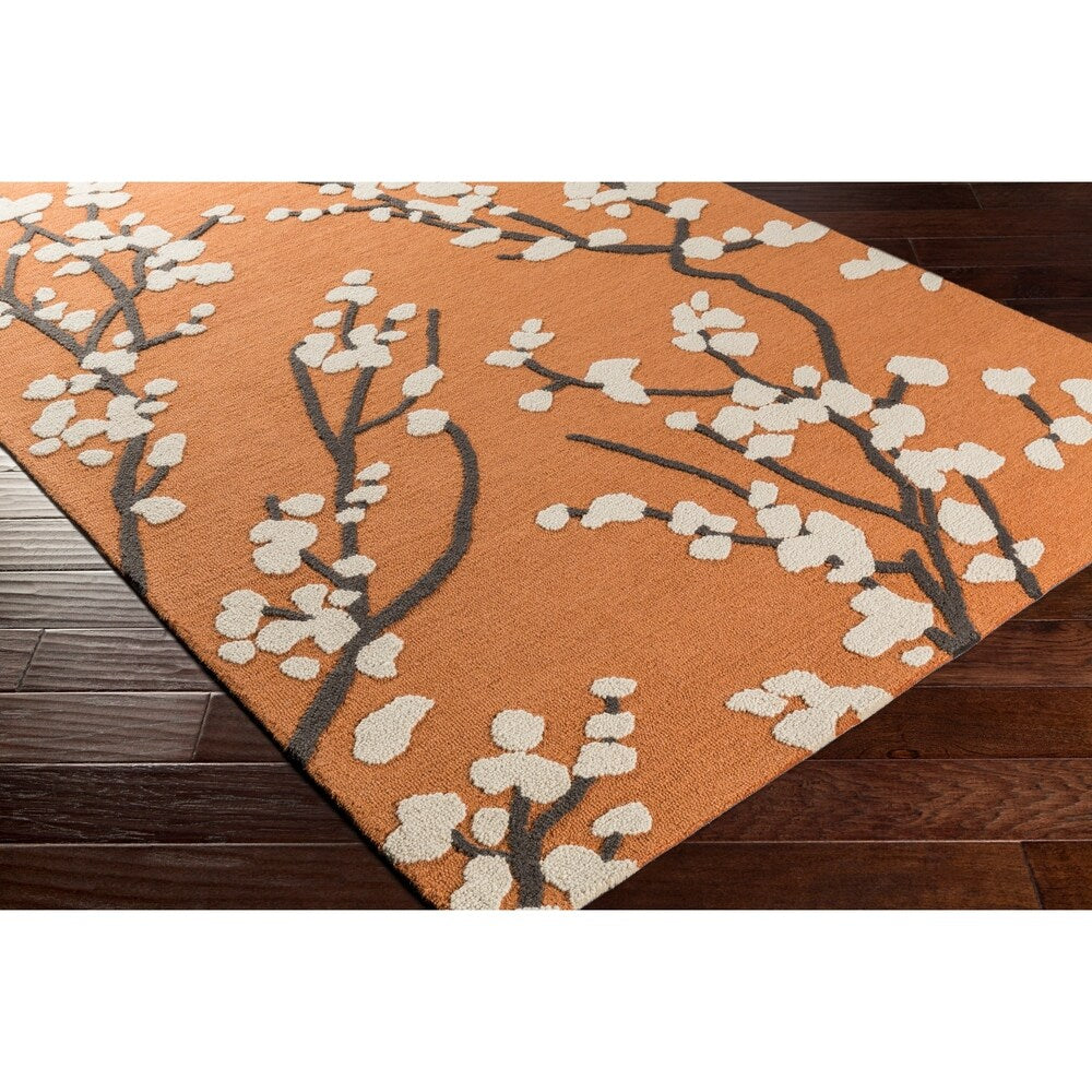 Colonial Home Orange Floral Handmade Area Rug (8' x 11') - 8' x 11'