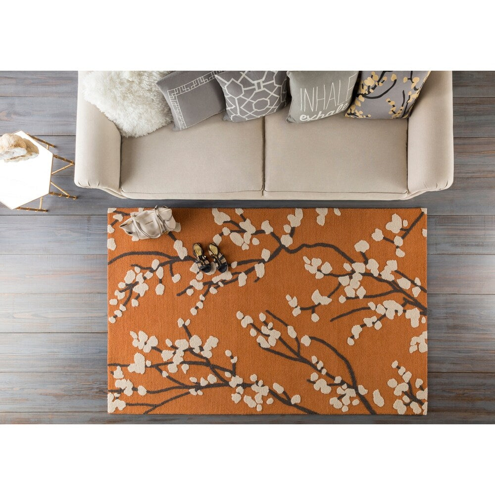 Colonial Home Orange Floral Handmade Area Rug (8' x 11') - 8' x 11'