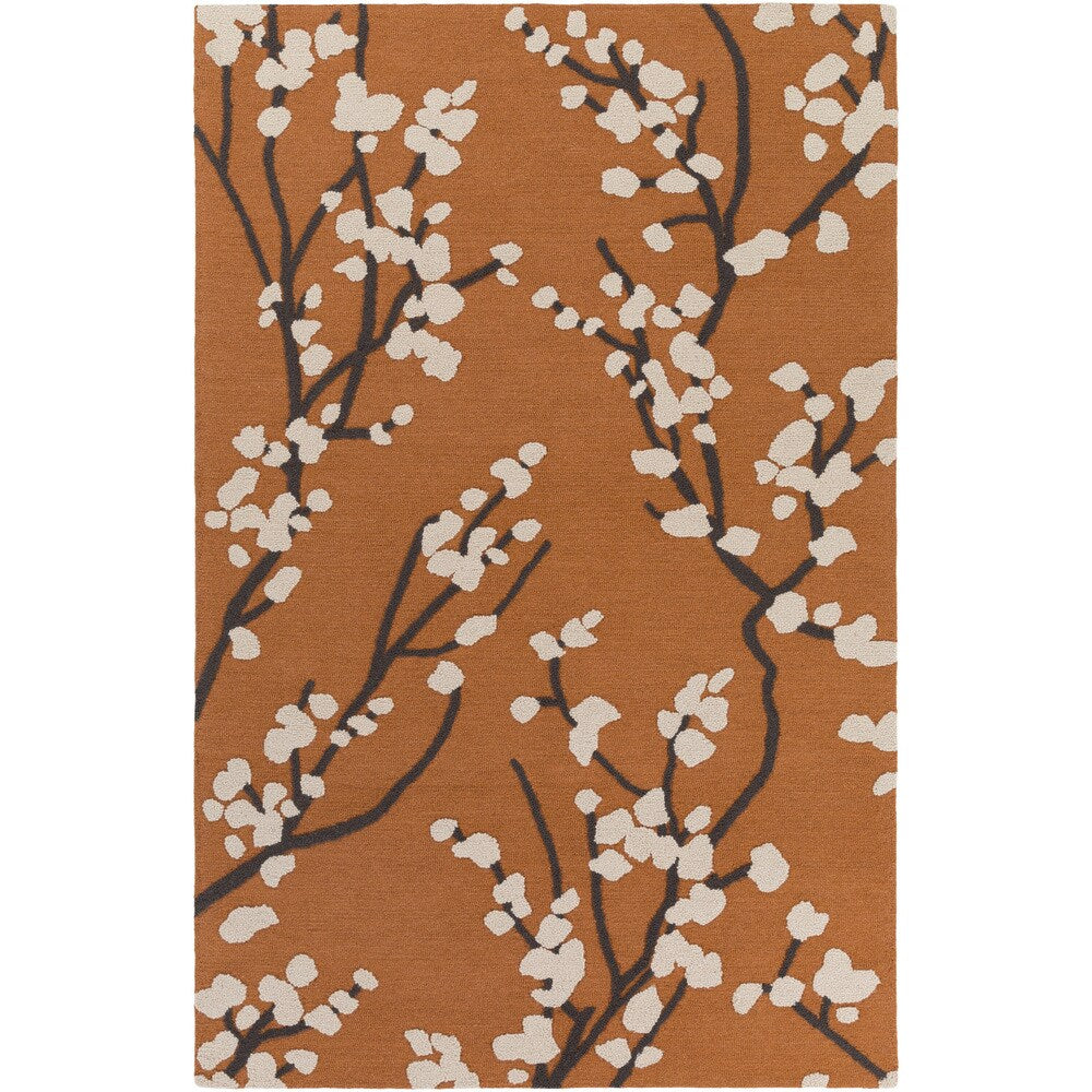 Colonial Home Orange Floral Handmade Area Rug (8' x 11') - 8' x 11'