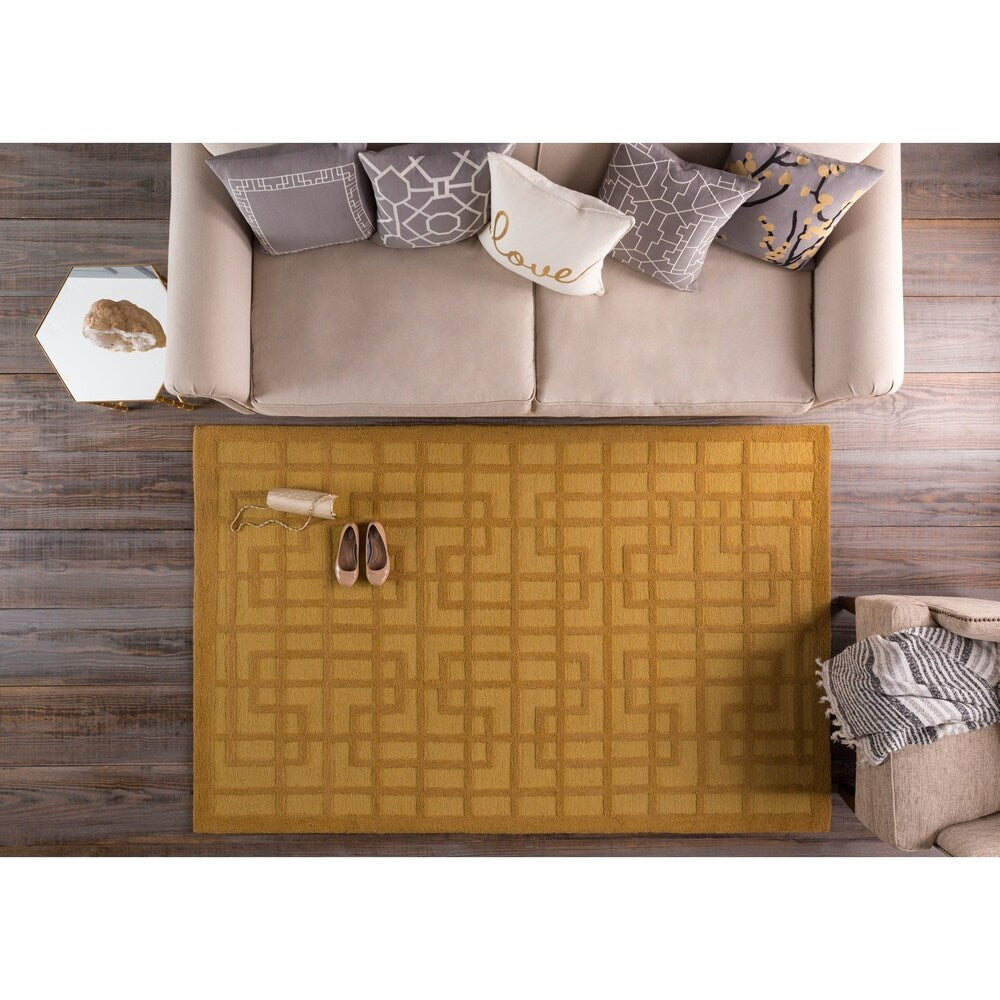 Colonial Home Yellow Contemporary Geometric Handmade Area Rug - 2' x 3'