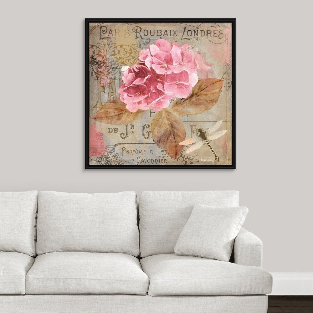 "Jardin Rouge II" Black Float Frame Canvas Art