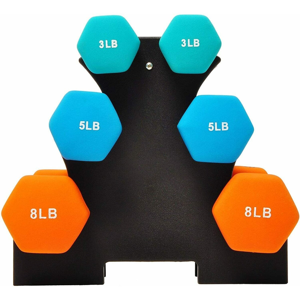 Colored Neoprene Coated Dumbbell Set with Stand - N/A