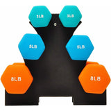 Colored Neoprene Coated Dumbbell Set with Stand - N/A