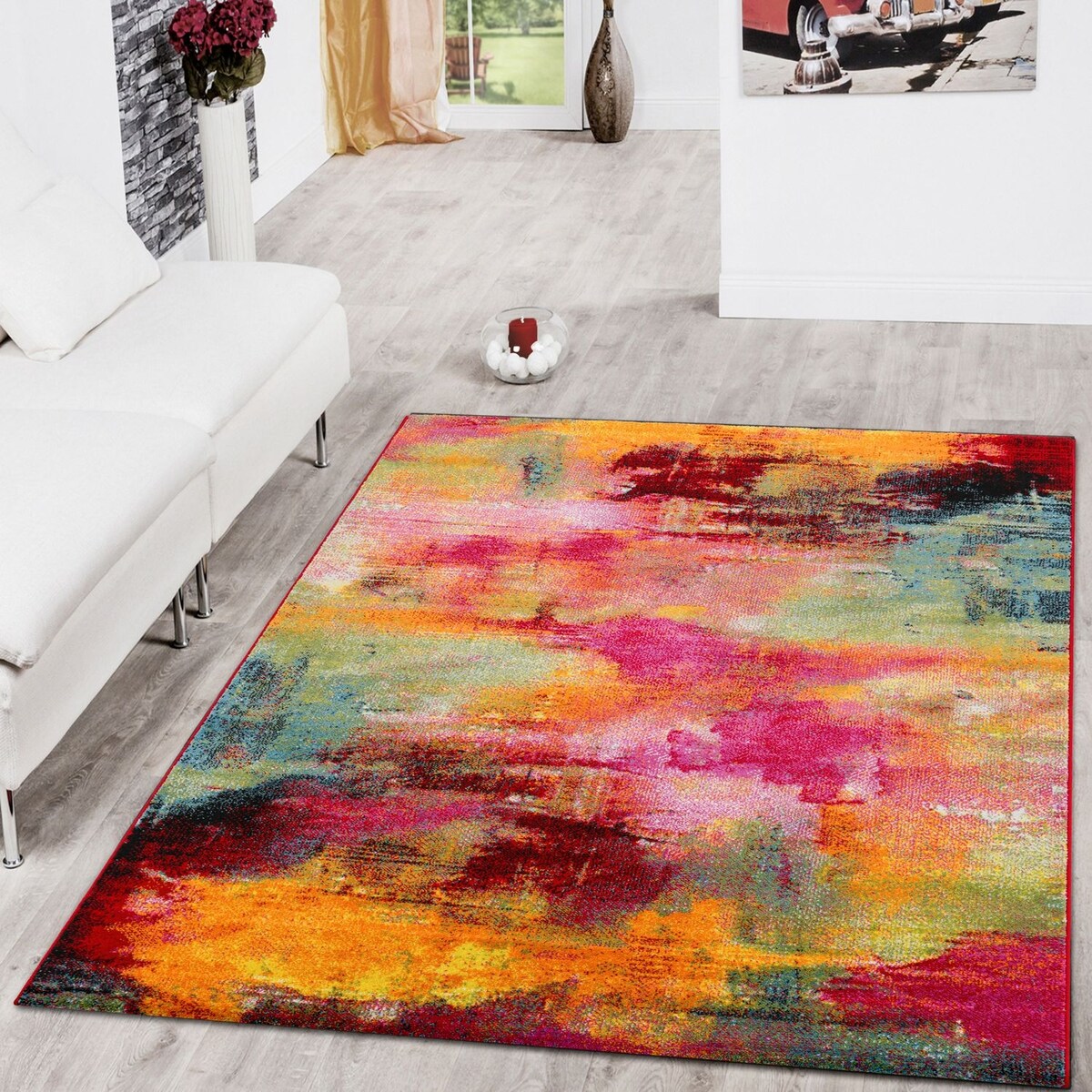 Colorful Area Rug with Artful Design Multicolor Pattern