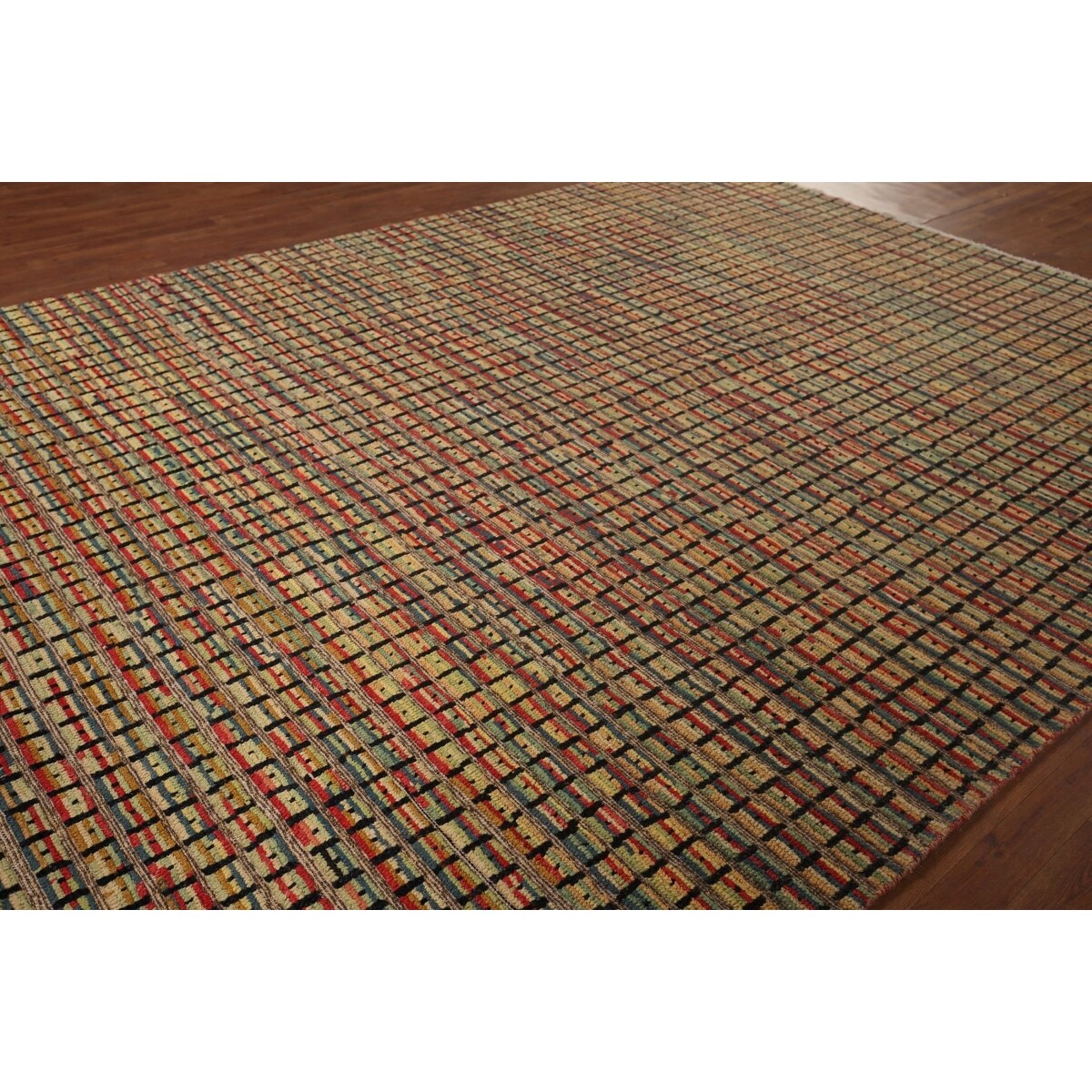 Colorful Checkered Moroccan Modern Area Rug Hand-Knotted Wool Carpet - 9'0"x 12'4"