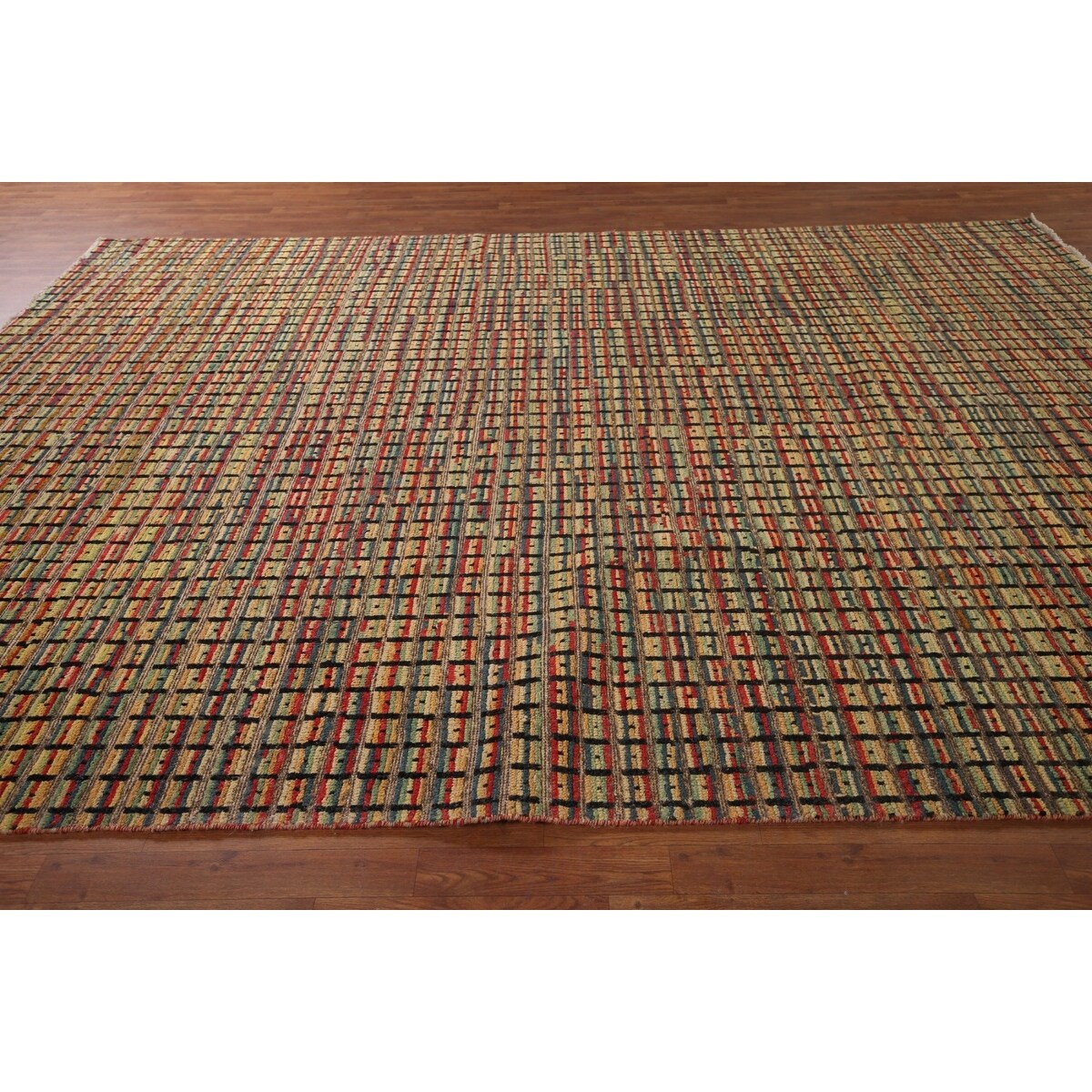 Colorful Checkered Moroccan Modern Area Rug Hand-Knotted Wool Carpet - 9'0"x 12'4"
