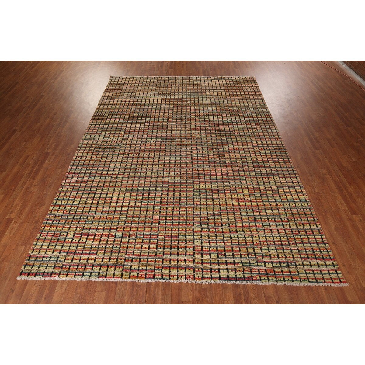 Colorful Checkered Moroccan Modern Area Rug Hand-Knotted Wool Carpet - 9'0"x 12'4"