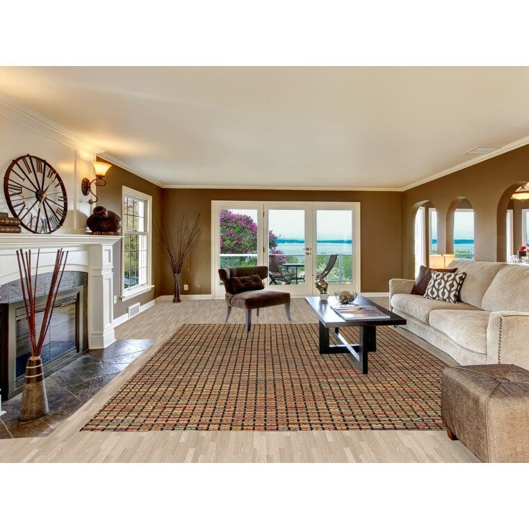 Colorful Checkered Moroccan Modern Area Rug Hand-Knotted Wool Carpet - 9'0"x 12'4"