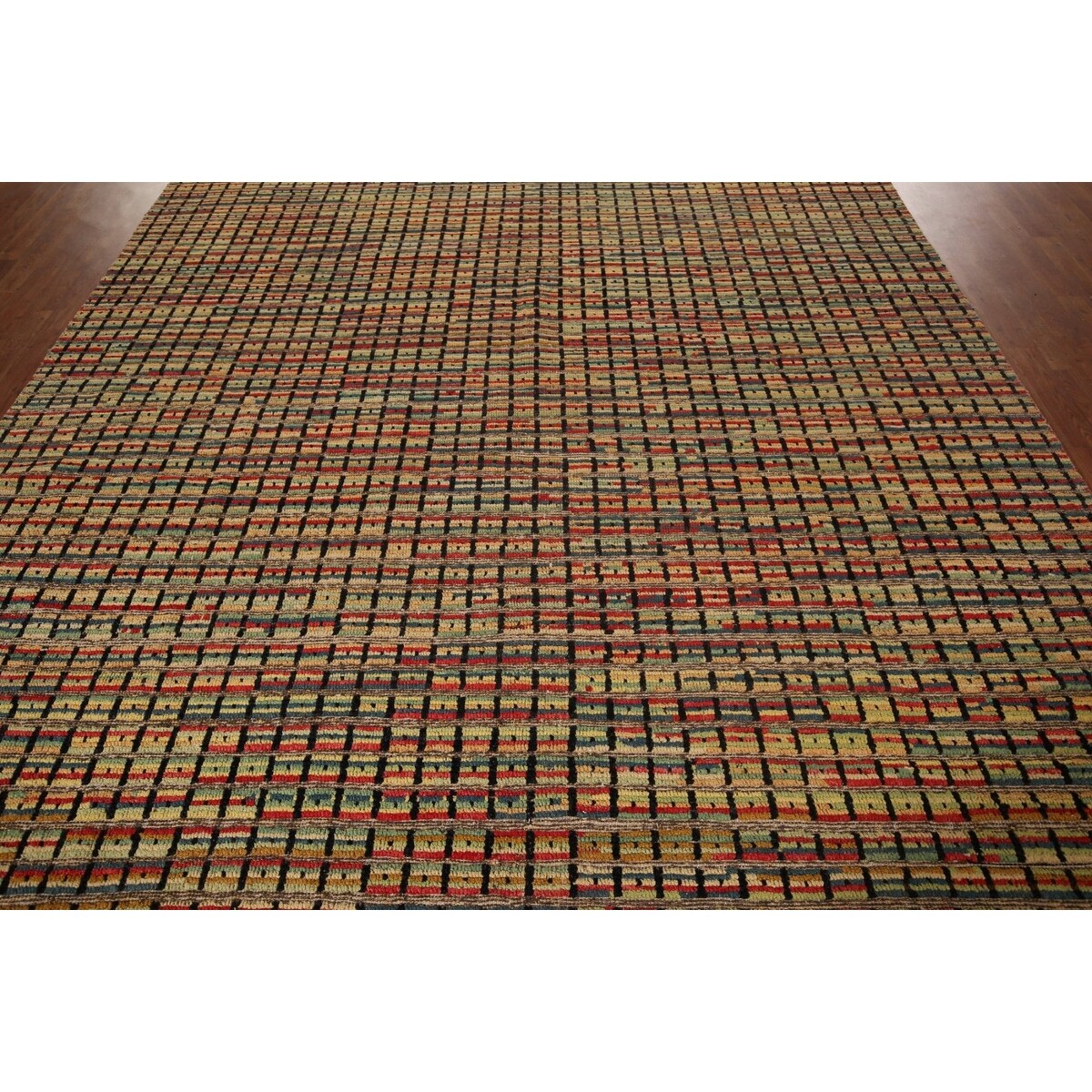 Colorful Checkered Moroccan Modern Area Rug Hand-Knotted Wool Carpet - 9'0"x 12'4"