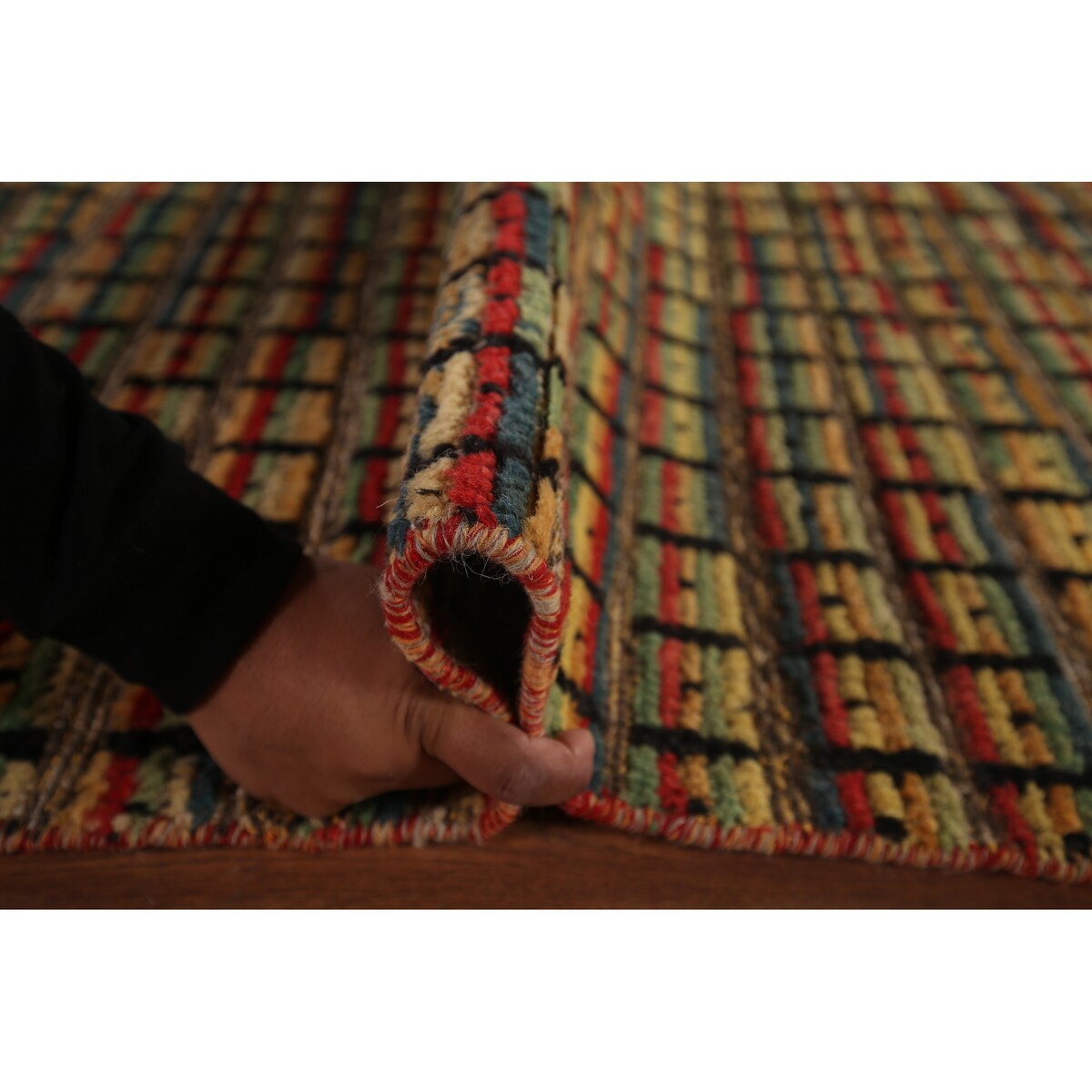 Colorful Checkered Moroccan Modern Area Rug Hand-Knotted Wool Carpet - 9'0"x 12'4"