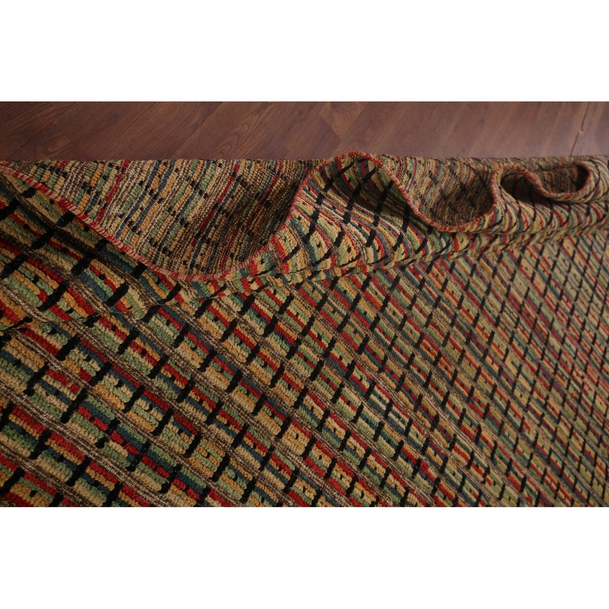 Colorful Checkered Moroccan Modern Area Rug Hand-Knotted Wool Carpet - 9'0"x 12'4"