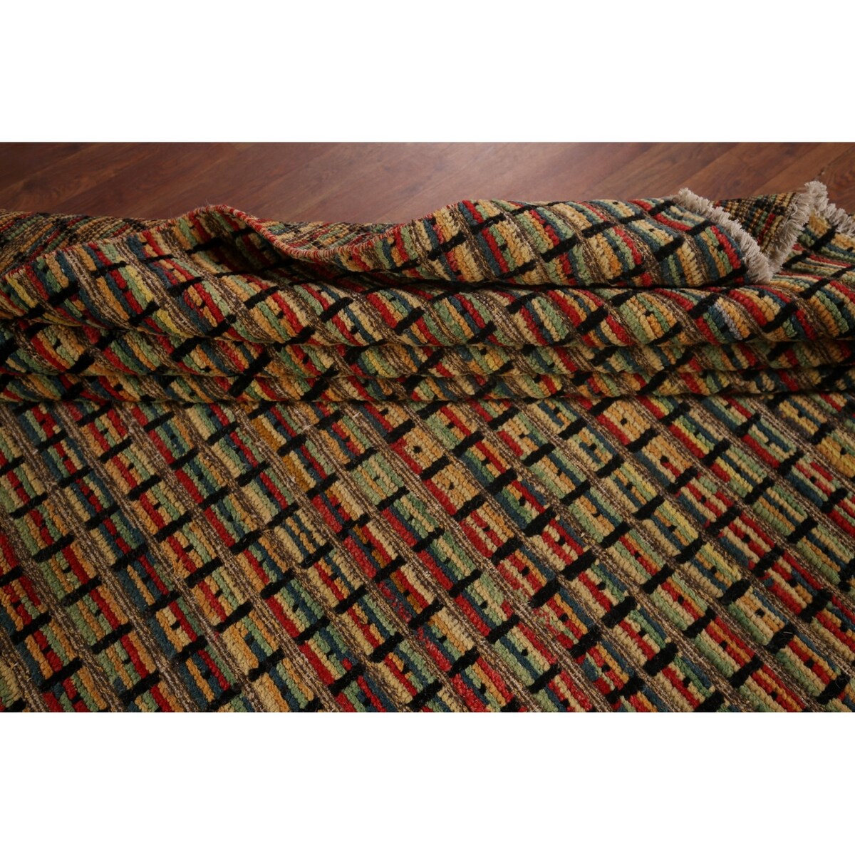Colorful Checkered Moroccan Modern Area Rug Hand-Knotted Wool Carpet - 9'0"x 12'4"