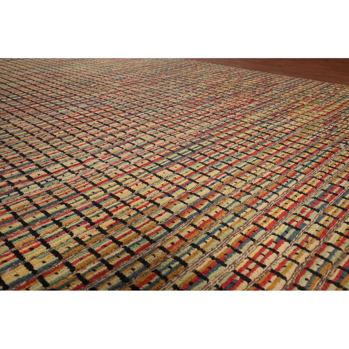 Colorful Checkered Moroccan Modern Area Rug Hand-Knotted Wool Carpet - 9'0"x 12'4"