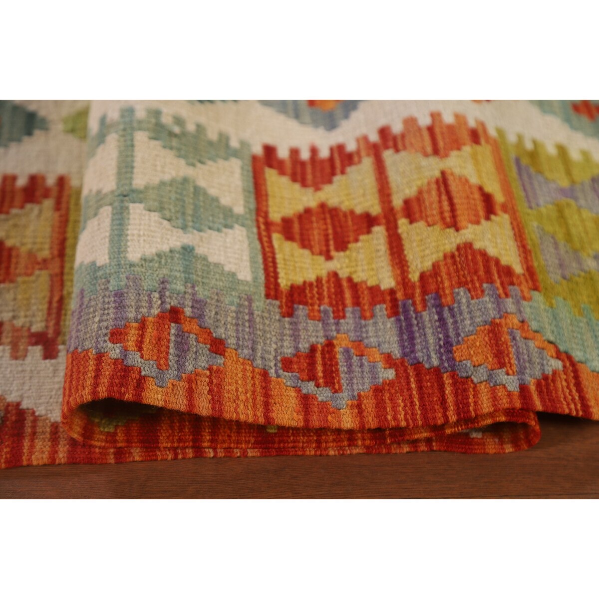Colorful Kilim Area Rug Reversible Multi-Color Flat-weave Wool Carpet - 6'9" x 9'5"