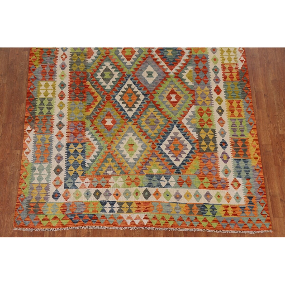 Colorful Kilim Area Rug Reversible Multi-Color Flat-weave Wool Carpet - 6'9" x 9'5"