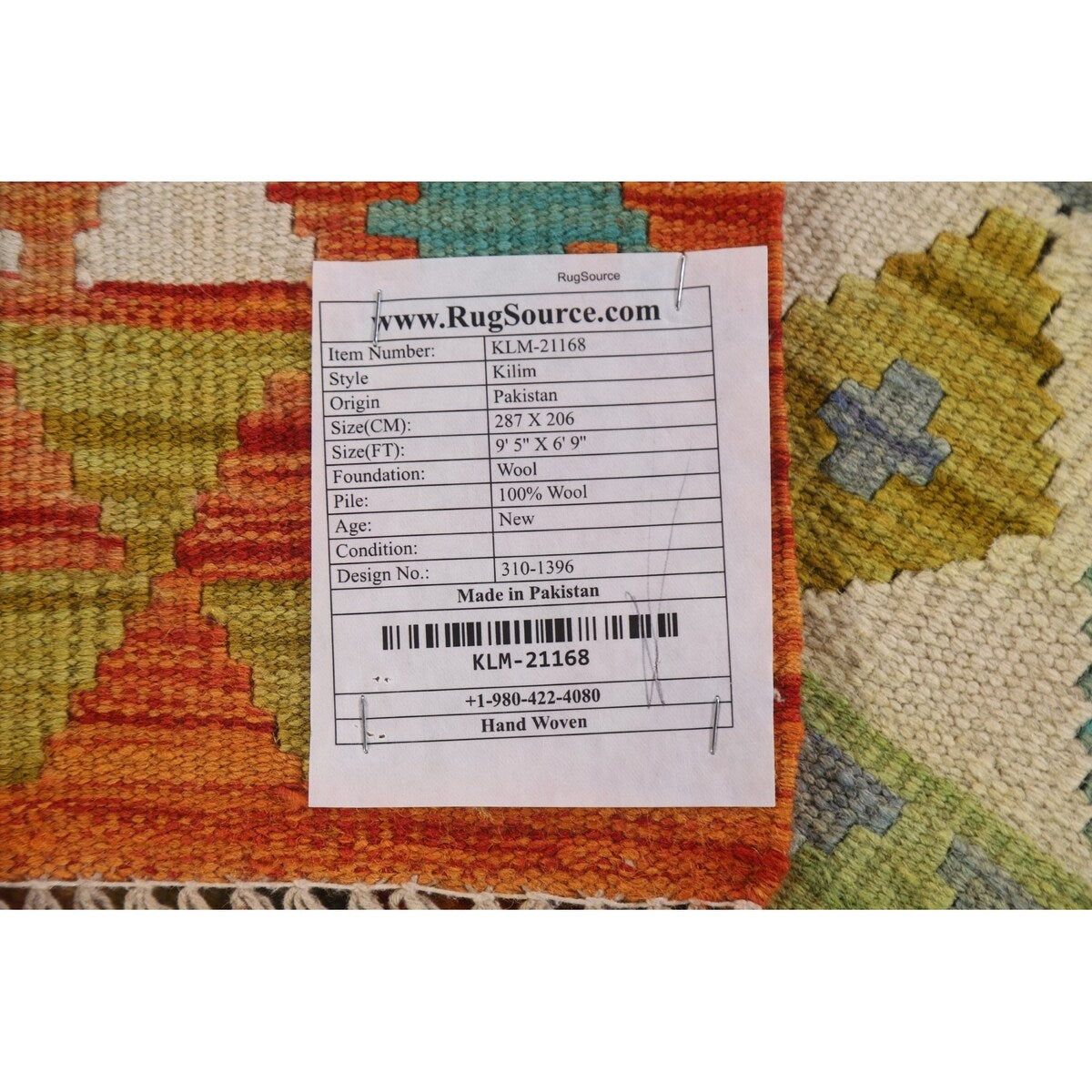 Colorful Kilim Area Rug Reversible Multi-Color Flat-weave Wool Carpet - 6'9" x 9'5"