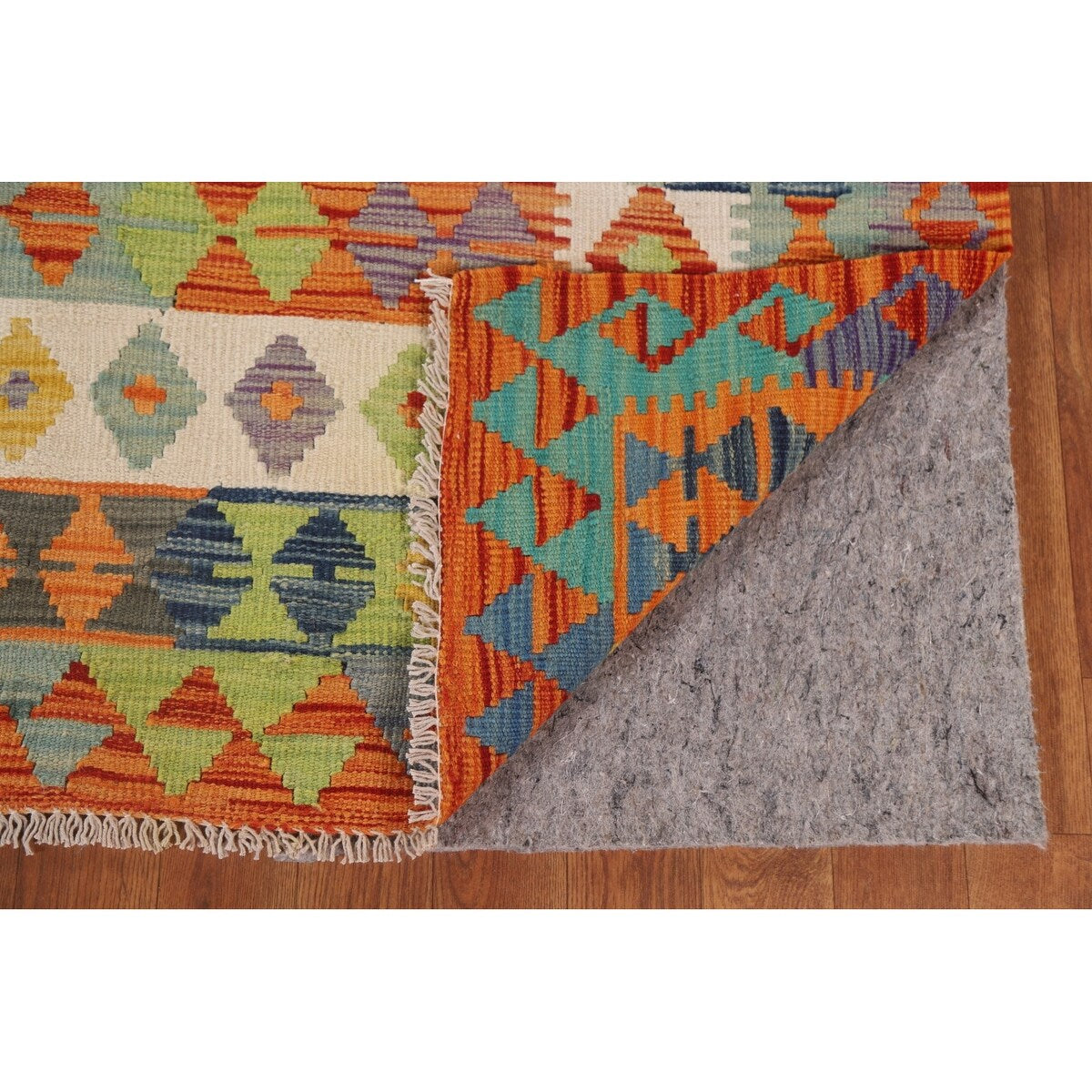 Colorful Kilim Area Rug Reversible Multi-Color Flat-weave Wool Carpet - 6'9" x 9'5"