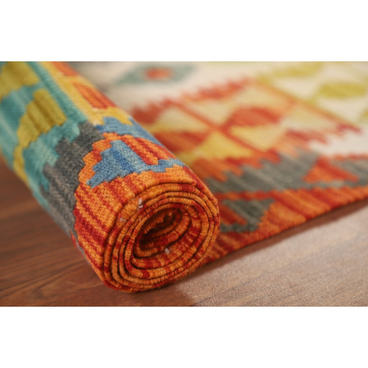 Colorful Kilim Area Rug Reversible Multi-Color Flat-weave Wool Carpet - 6'9" x 9'5"