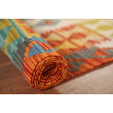 Colorful Kilim Area Rug Reversible Multi-Color Flat-weave Wool Carpet - 6'9" x 9'5"
