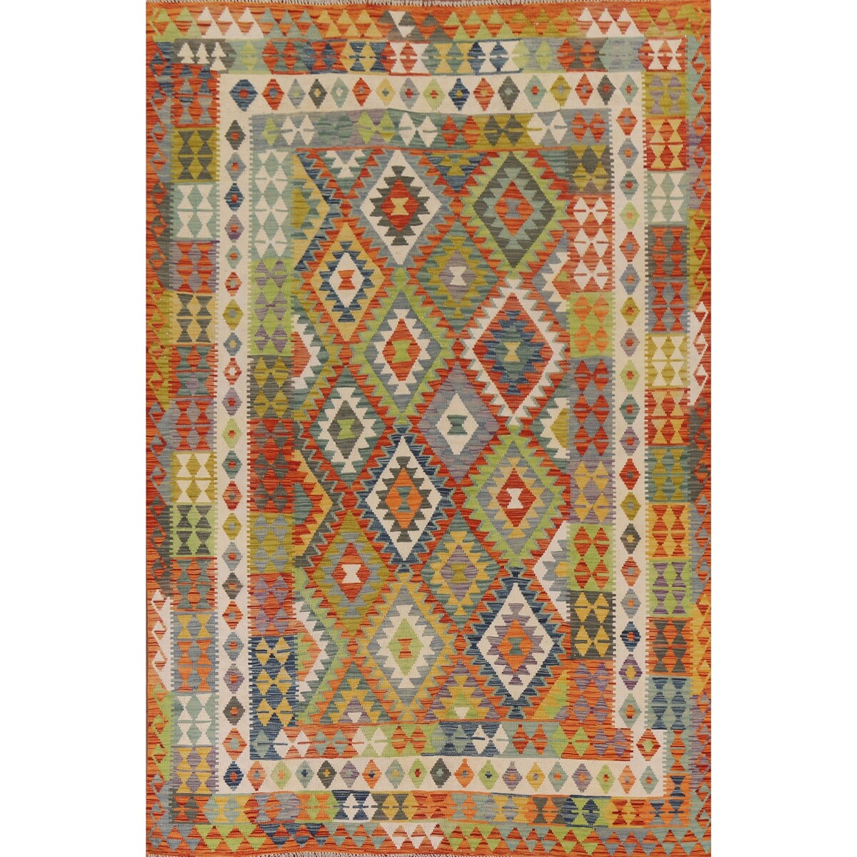 Colorful Kilim Area Rug Reversible Multi-Color Flat-weave Wool Carpet - 6'9" x 9'5"