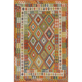 Colorful Kilim Area Rug Reversible Multi-Color Flat-weave Wool Carpet - 6'9" x 9'5"