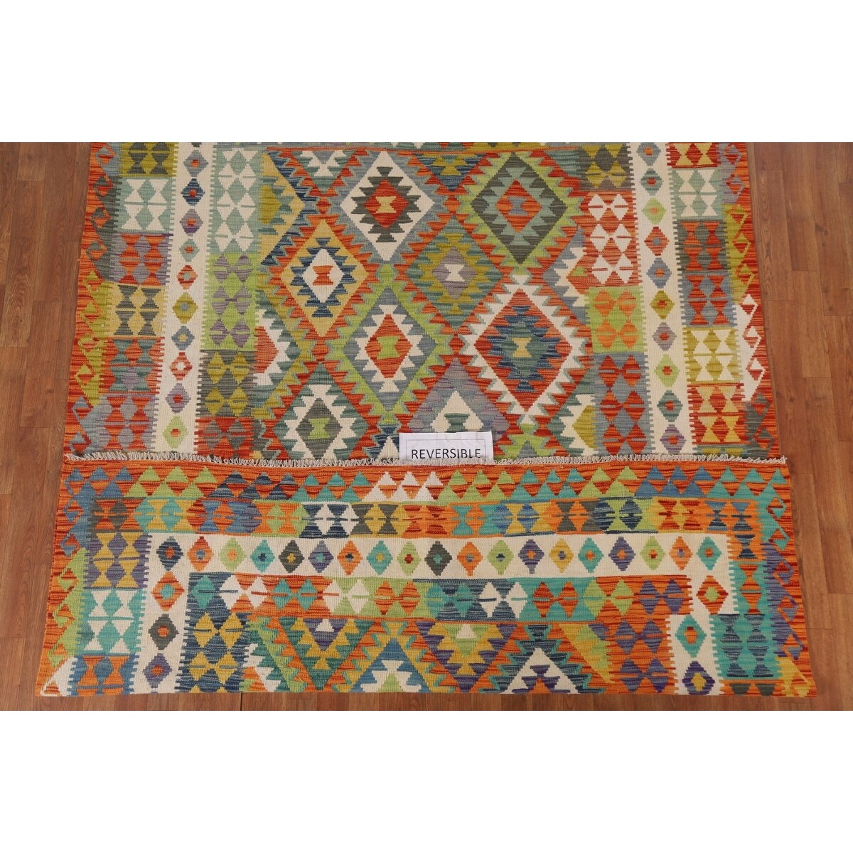 Colorful Kilim Area Rug Reversible Multi-Color Flat-weave Wool Carpet - 6'9" x 9'5"
