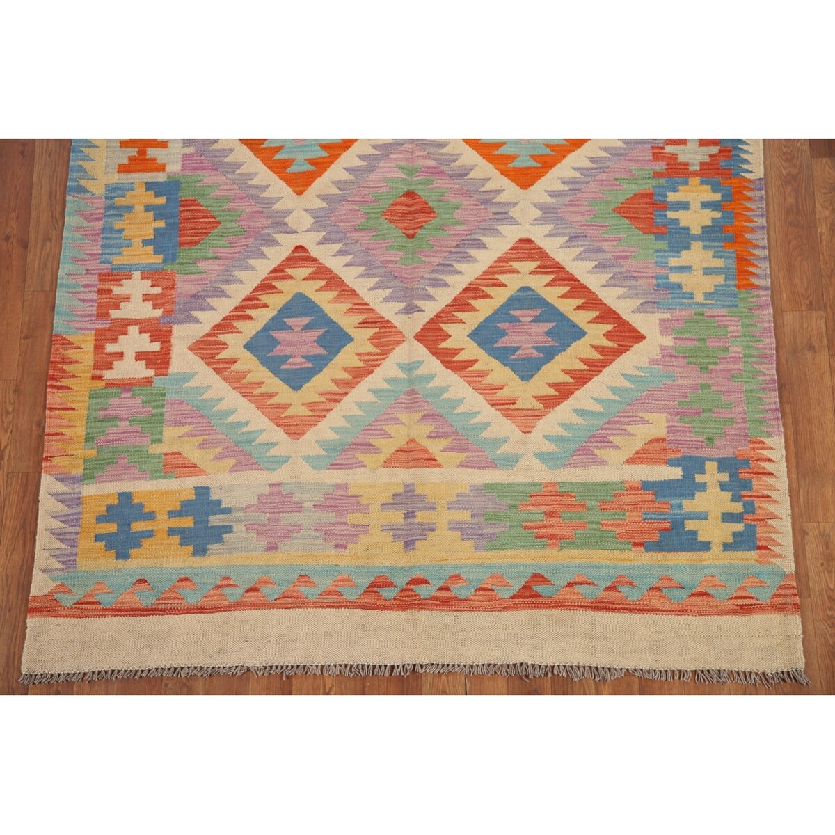 Colorful Kilim Hand-woven Area Rug Bedroom Wool Carpet - 4'11" x 6'8"