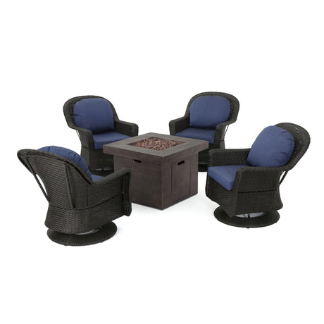 Colosseum 5-piece Wicker Swivel Set with Fire Table by Christopher Knight Home