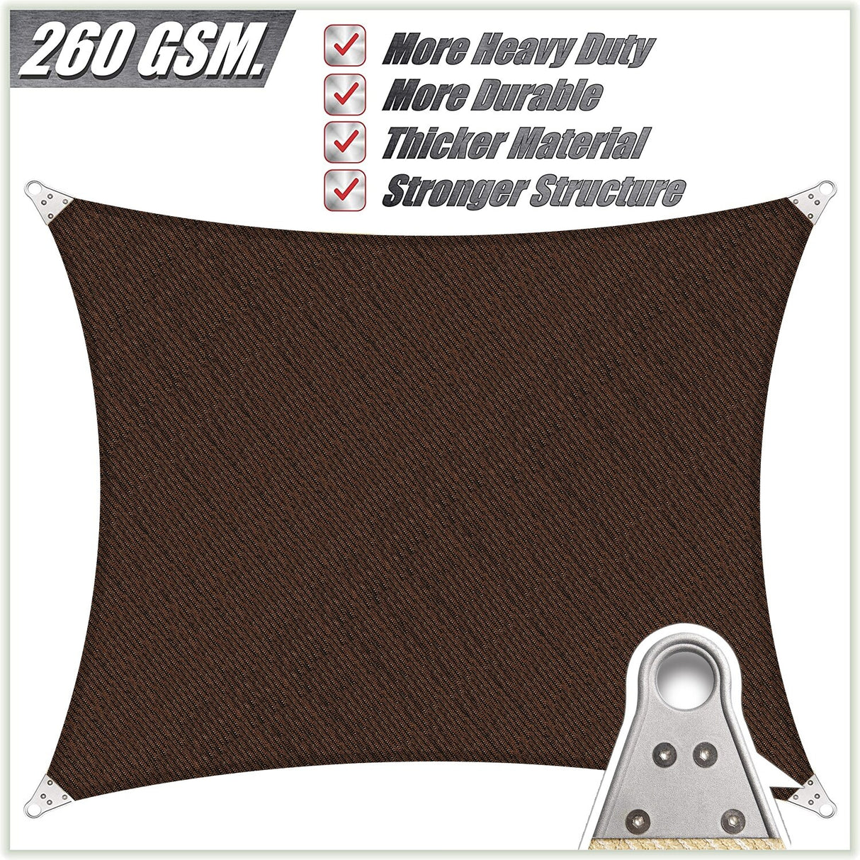ColourTreeUSA Rectangle Sun Shade Sail Reinforced Super Ring HDPE Mesh Fabric Screen Canopy UV Block 260 GSM