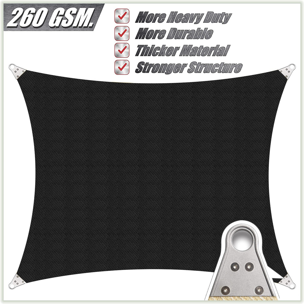 ColourTreeUSA Rectangle Sun Shade Sail Reinforced Super Ring HDPE Mesh Fabric Screen Canopy UV Block 260 GSM