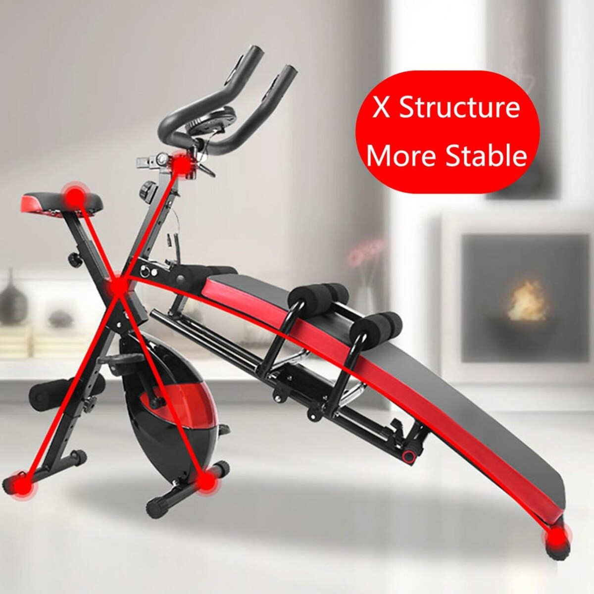 Combination Fitness Machine Upright Exercise Bike and Abdominal Trainers Push Ups Sit-up Workout Trainer