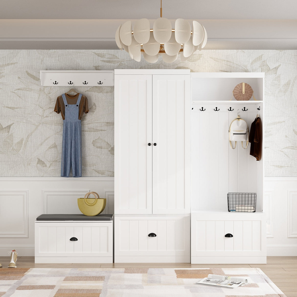 Combo Entryway Hall Trees Storage Bench Closet Organizer Clothes Rack