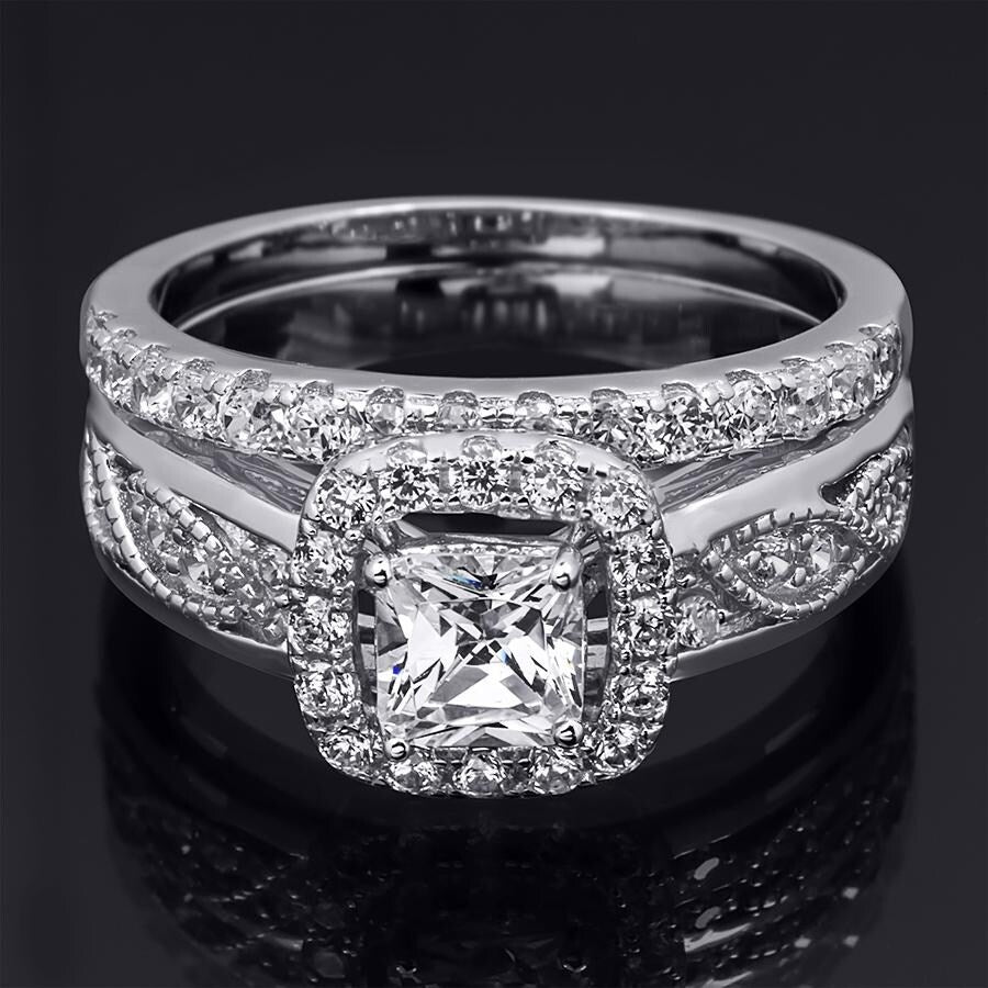 Comfort Fit 1.50 Carat Round Cut Bridal Ring Set Sterling Silver