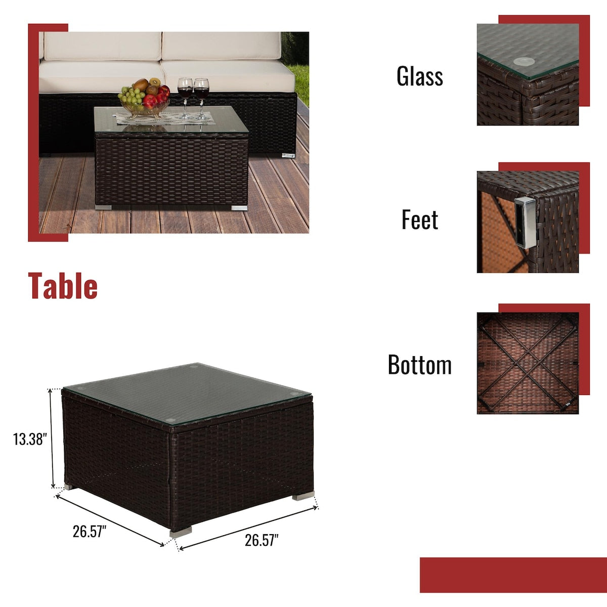Comfortable 6-Piece Patio Furniture Set with Glass Table
