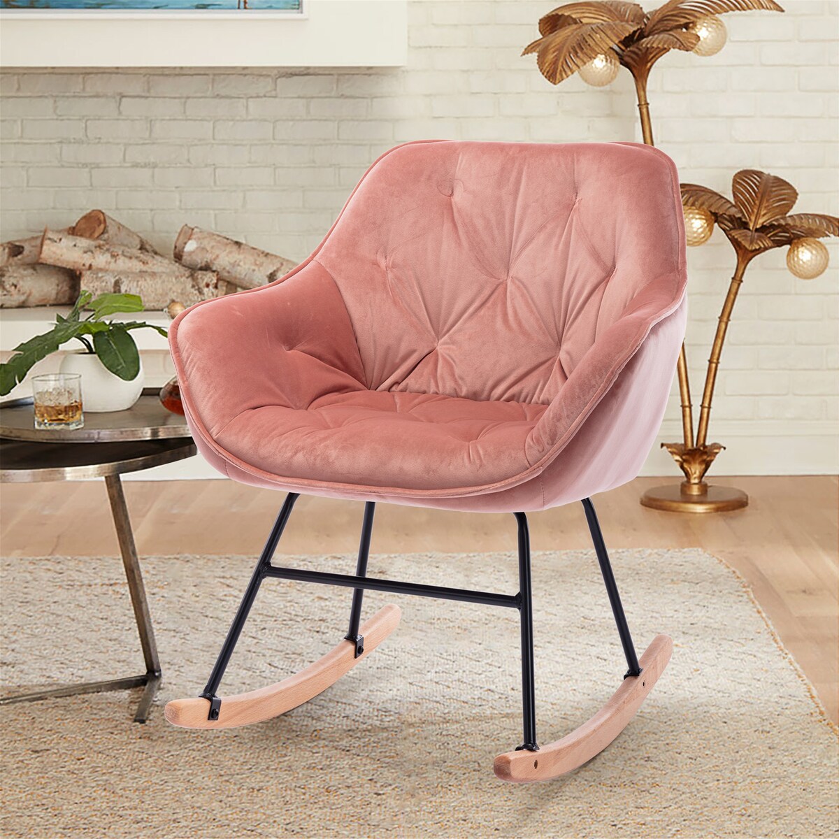 Comfortable Modern Design Velvet Rocking Chair with High Backrest and Cozy Armrest ,Ergonomic Chair for Livingroom