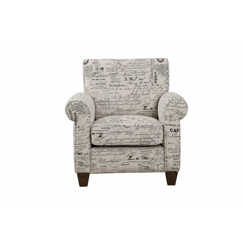 Comfortable Text Printed Accent Chair, Black And White