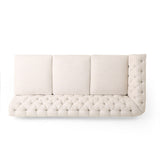 Comfy Large Sectional Sofa with Wooden Legs, Retro Style for Living Room