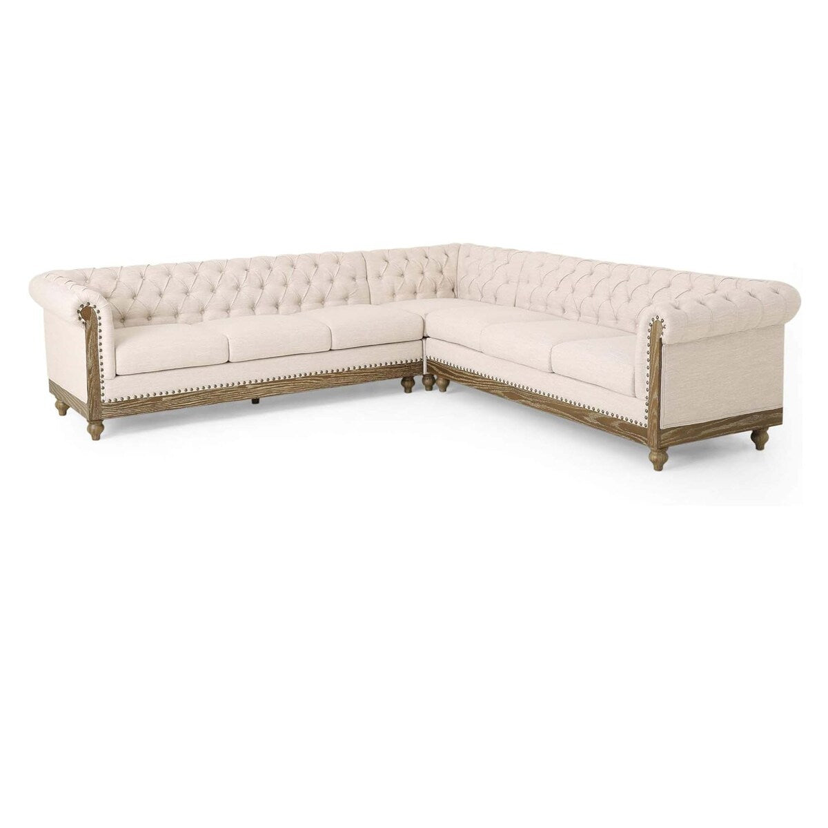 Comfy Large Sectional Sofa with Wooden Legs, Retro Style for Living Room