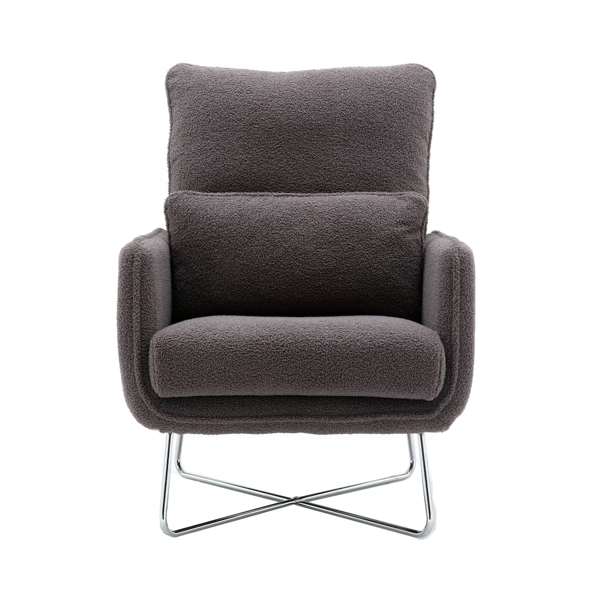Comfy Leisure Accent Chair, Teddy Short Plush Particle Velvet Armchair with Lumbar Pillow and Metal Base for Living Room