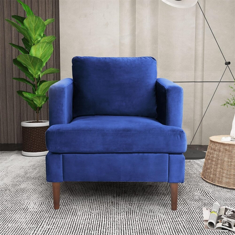 Comfy Tufted Upholstered Armchair with Thick Cushion and Wood Legs