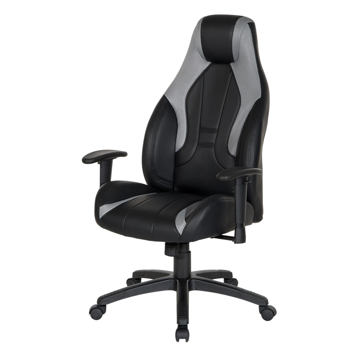 Commander Gaming Chair in Black Faux Leather and Grey Accents