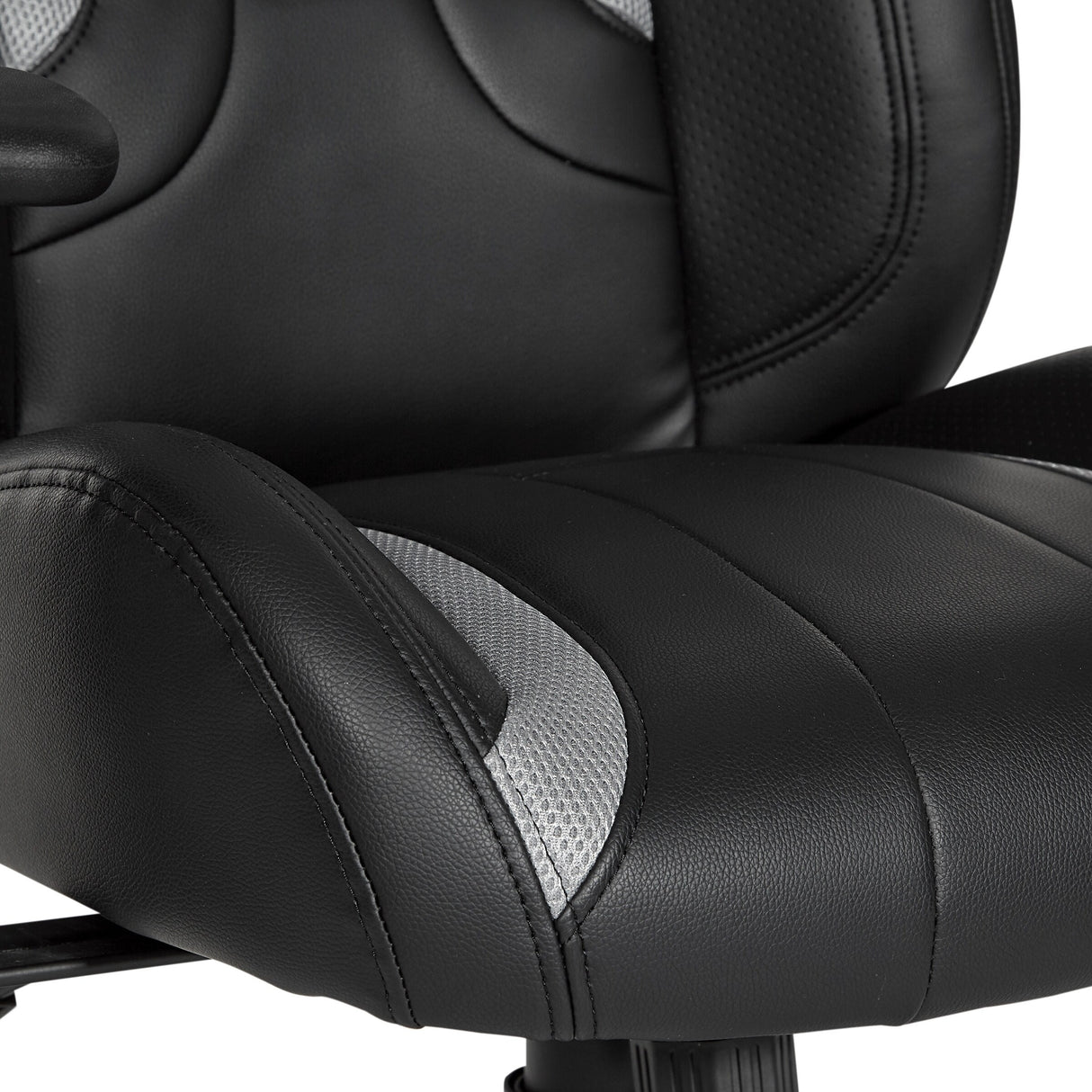 Commander Gaming Chair in Black Faux Leather and Grey Accents