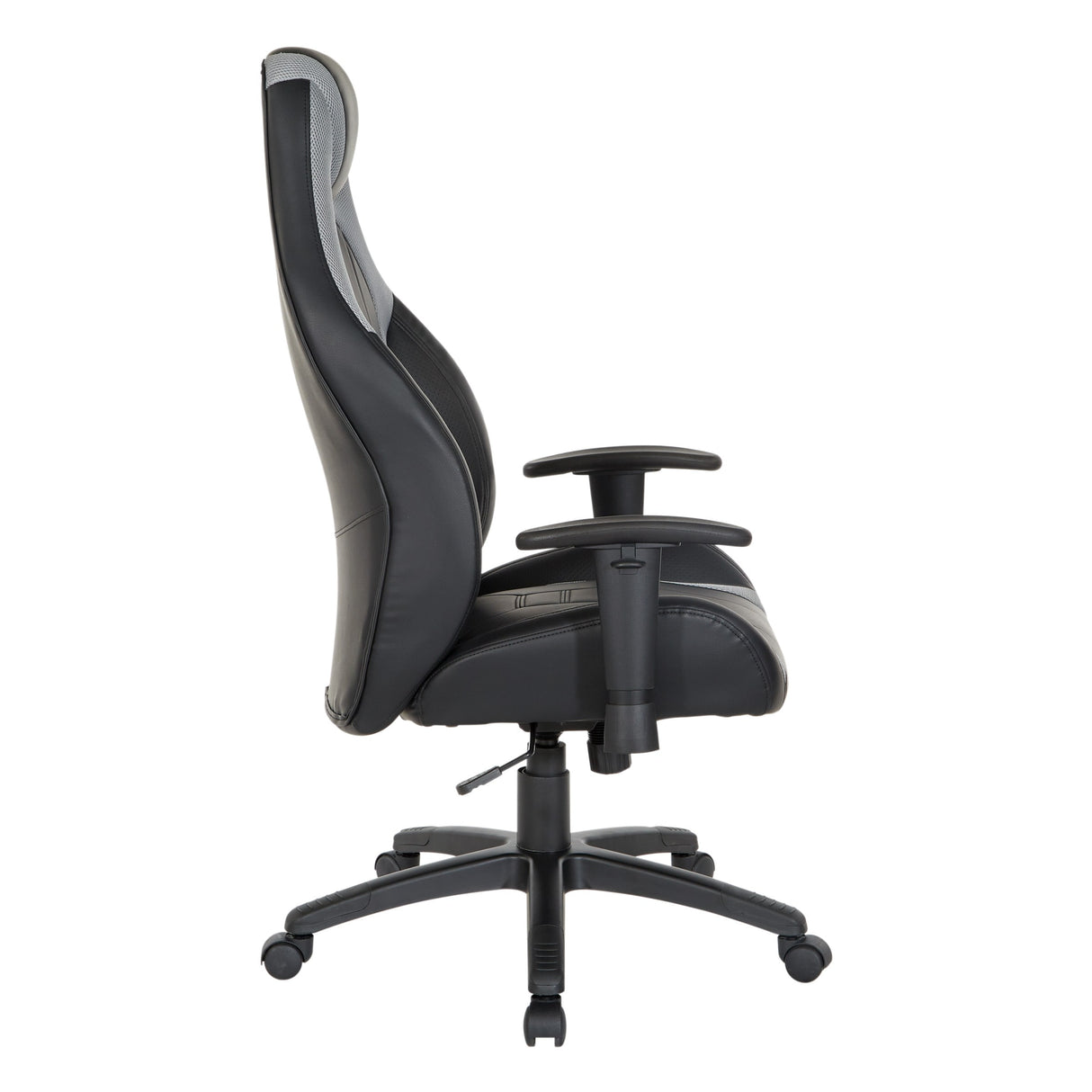 Commander Gaming Chair in Black Faux Leather and Grey Accents