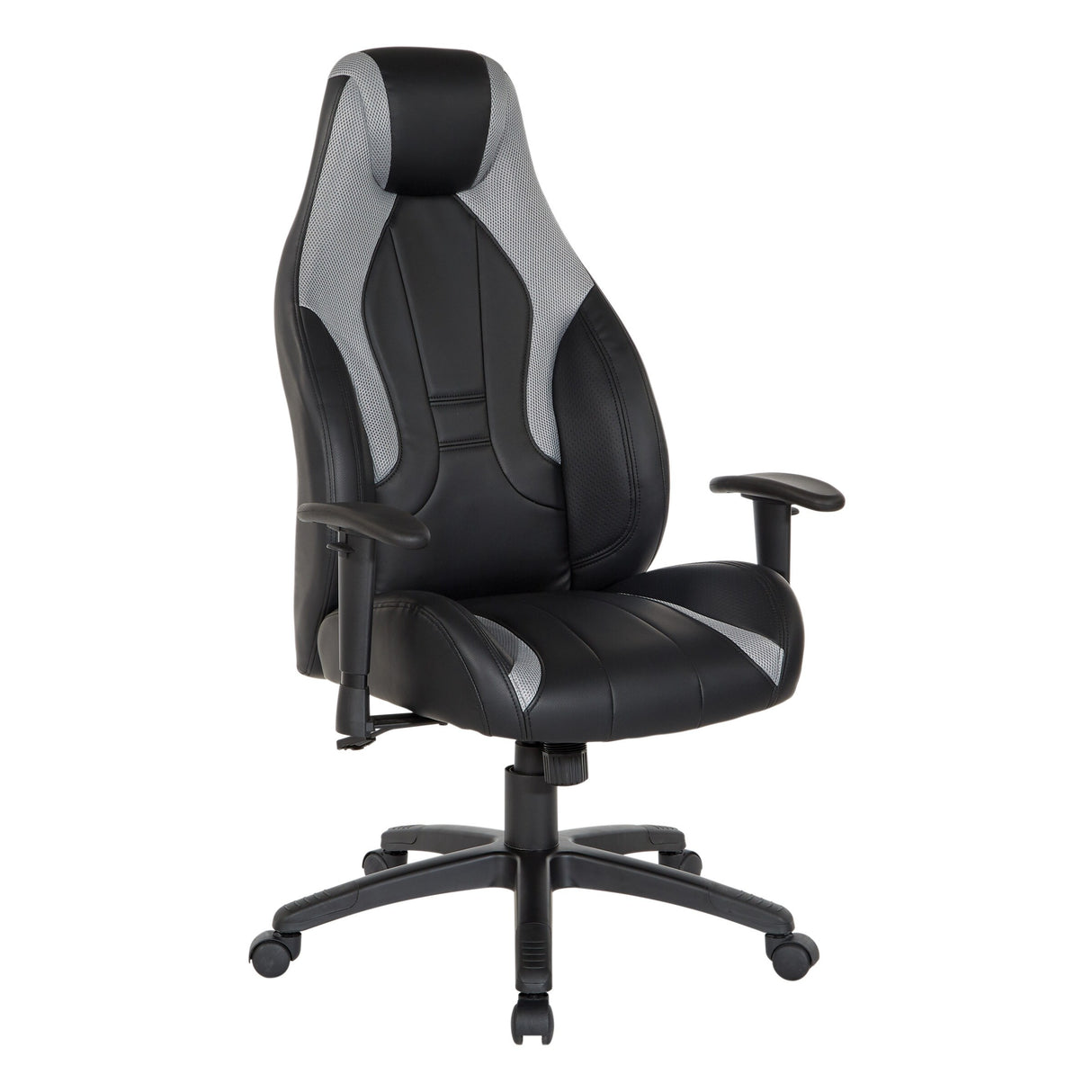 Commander Gaming Chair in Black Faux Leather and Grey Accents