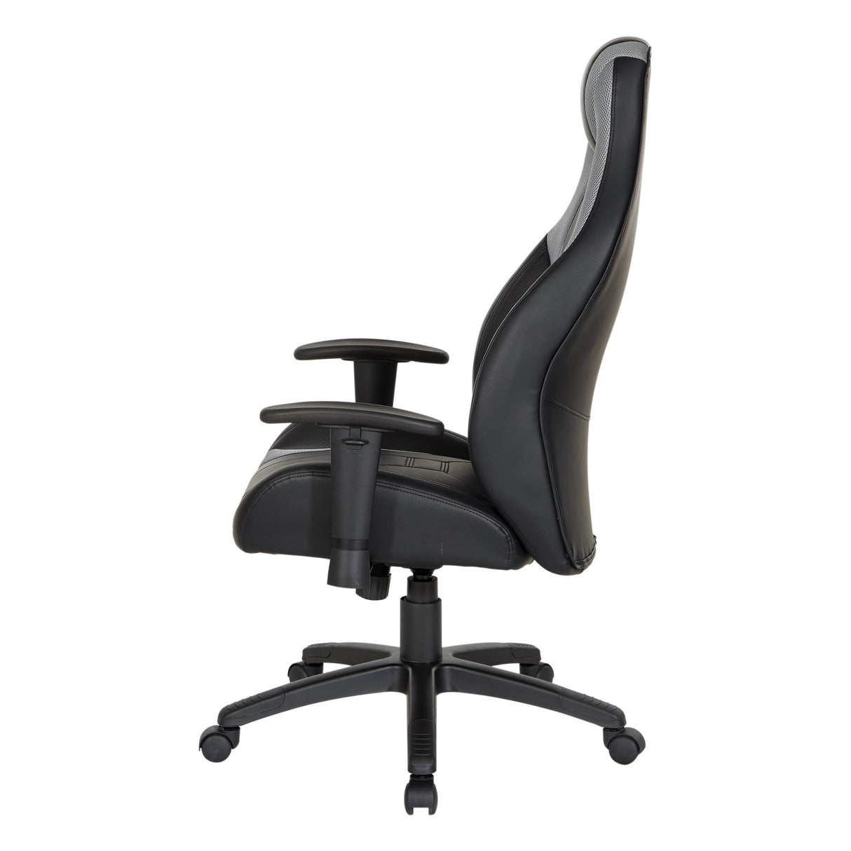 Commander Gaming Chair in Black Faux Leather and Grey Accents